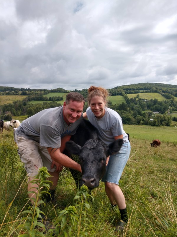 Meghan, Joe and a calf